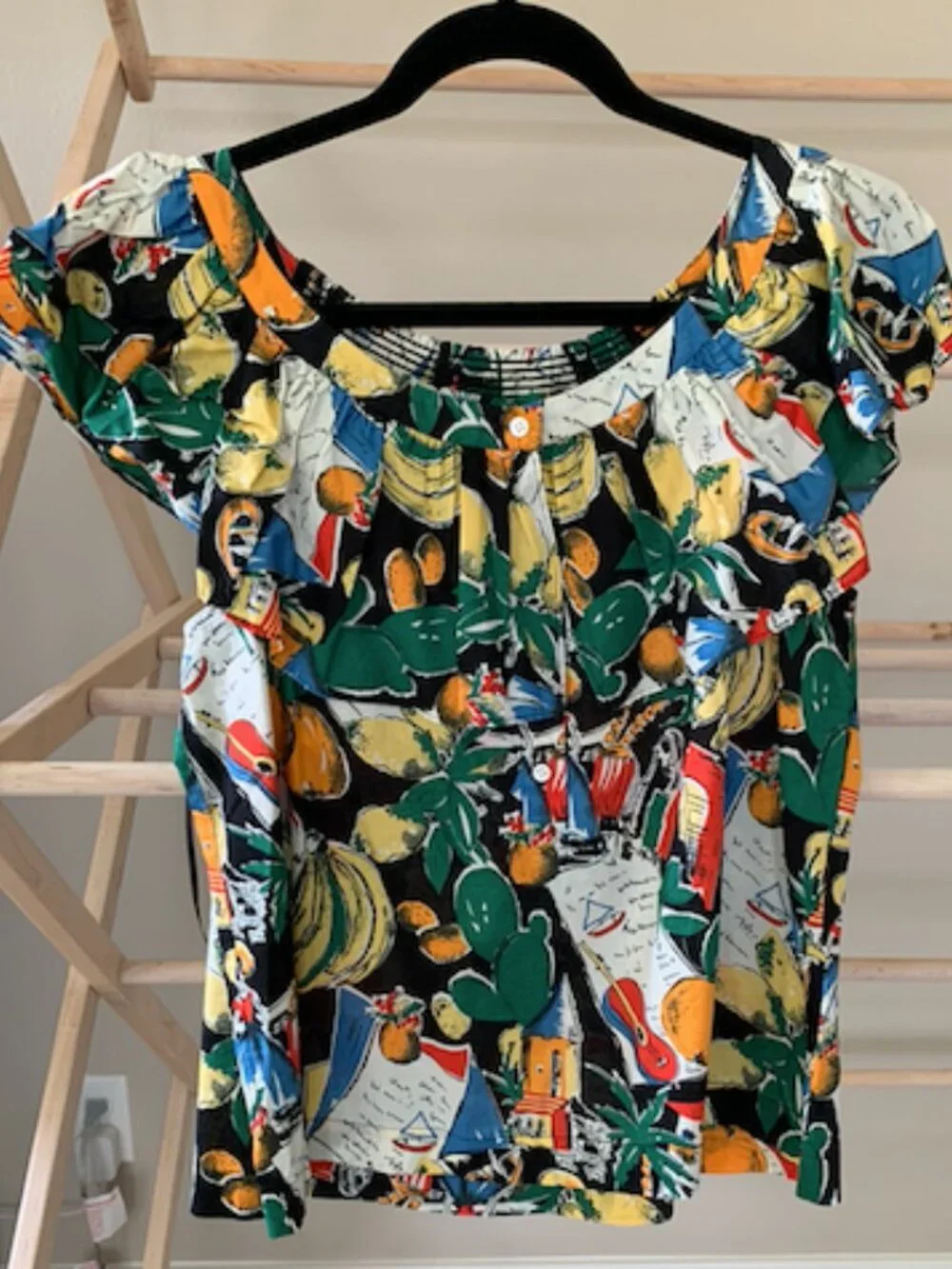 J. Crew Mediterranean Postcard Print Ruffle Off-Shoulder Cotton Top 14